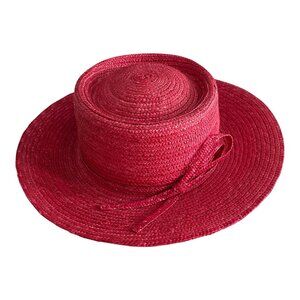 VTG Betmar New York Pink Straw Hat – Wide Brim with Bow – Style G165